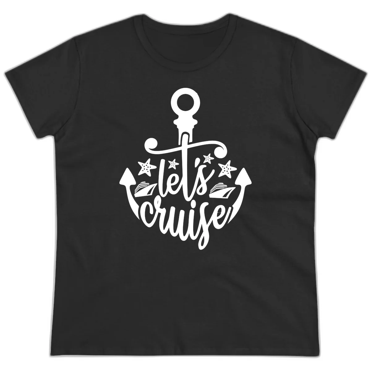 Let's Cruise Away Anchor Ladies Tee in Black