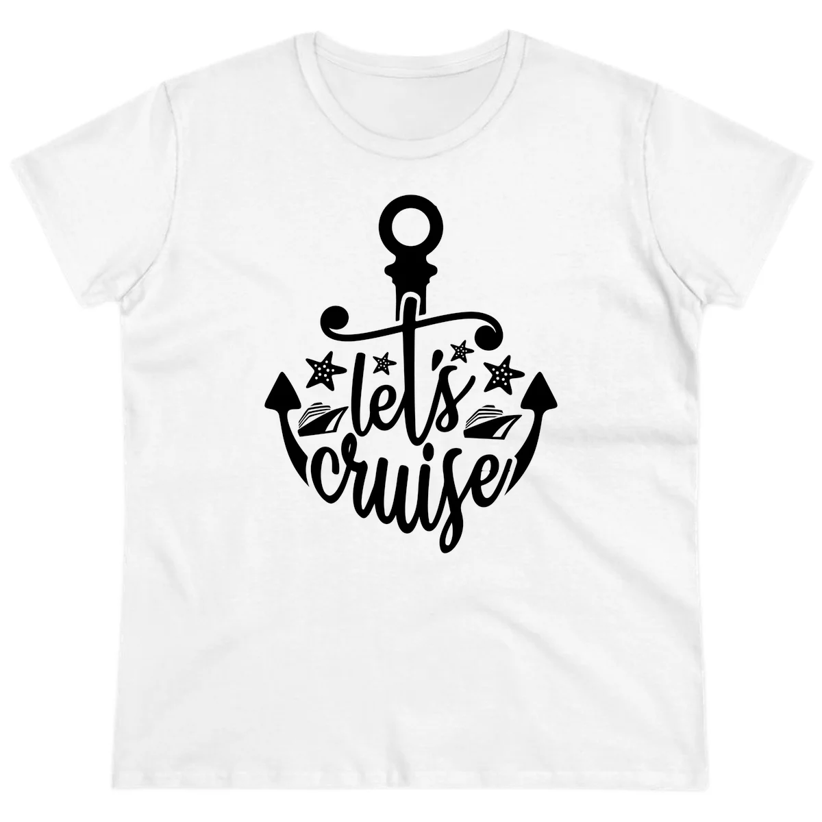 Let's Cruise Away Anchor Ladies Tee in White