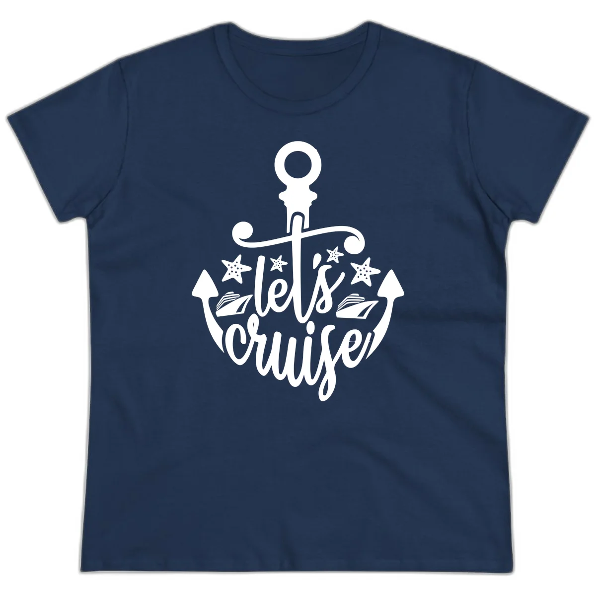 Let's Cruise Away Anchor Ladies Tee in Navy