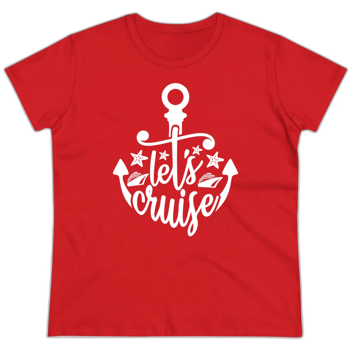 Let's Cruise Away Anchor Ladies Tee in Red