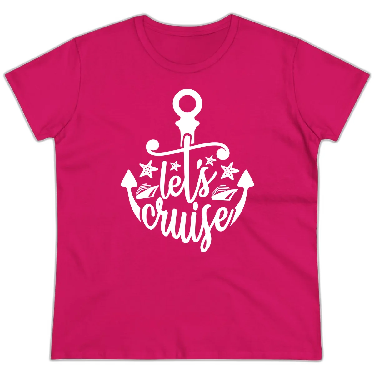 Let's Cruise Away Anchor Ladies Tee in Heliconia