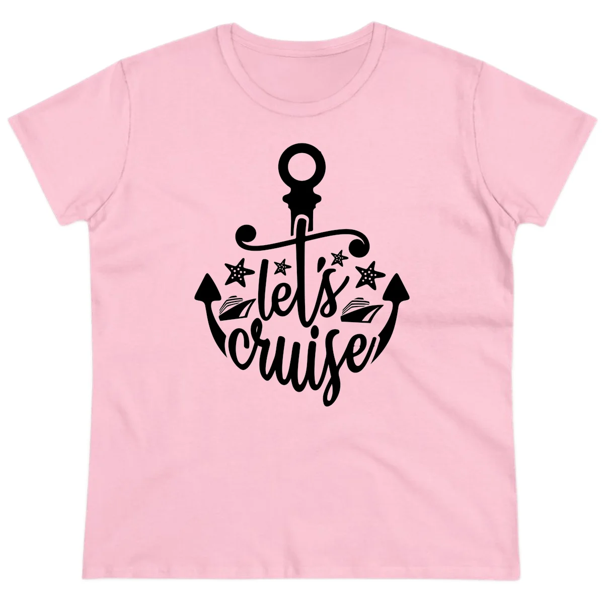 Let's Cruise Away Anchor Ladies Tee in Light Pink