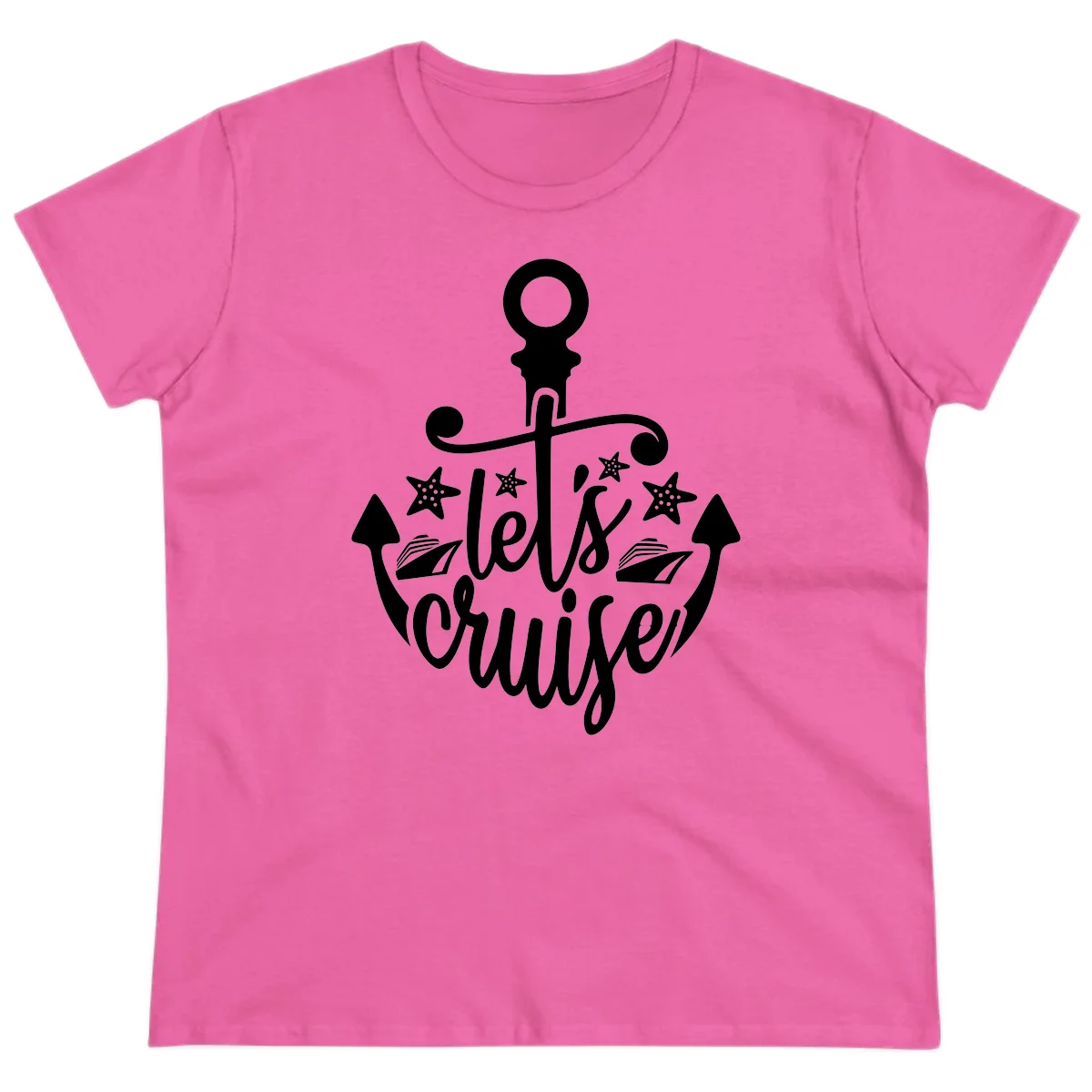 Let's Cruise Away Anchor Ladies Tee in Azalea