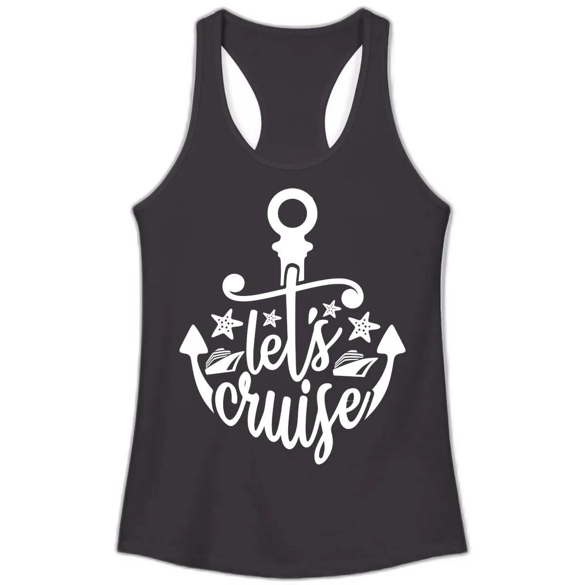 Let's Cruise Away Anchor Ladies Tank in Black