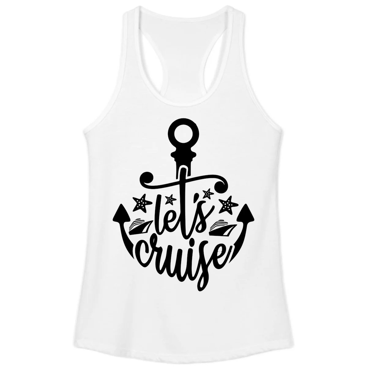 Let's Cruise Away Anchor Ladies Tank in White