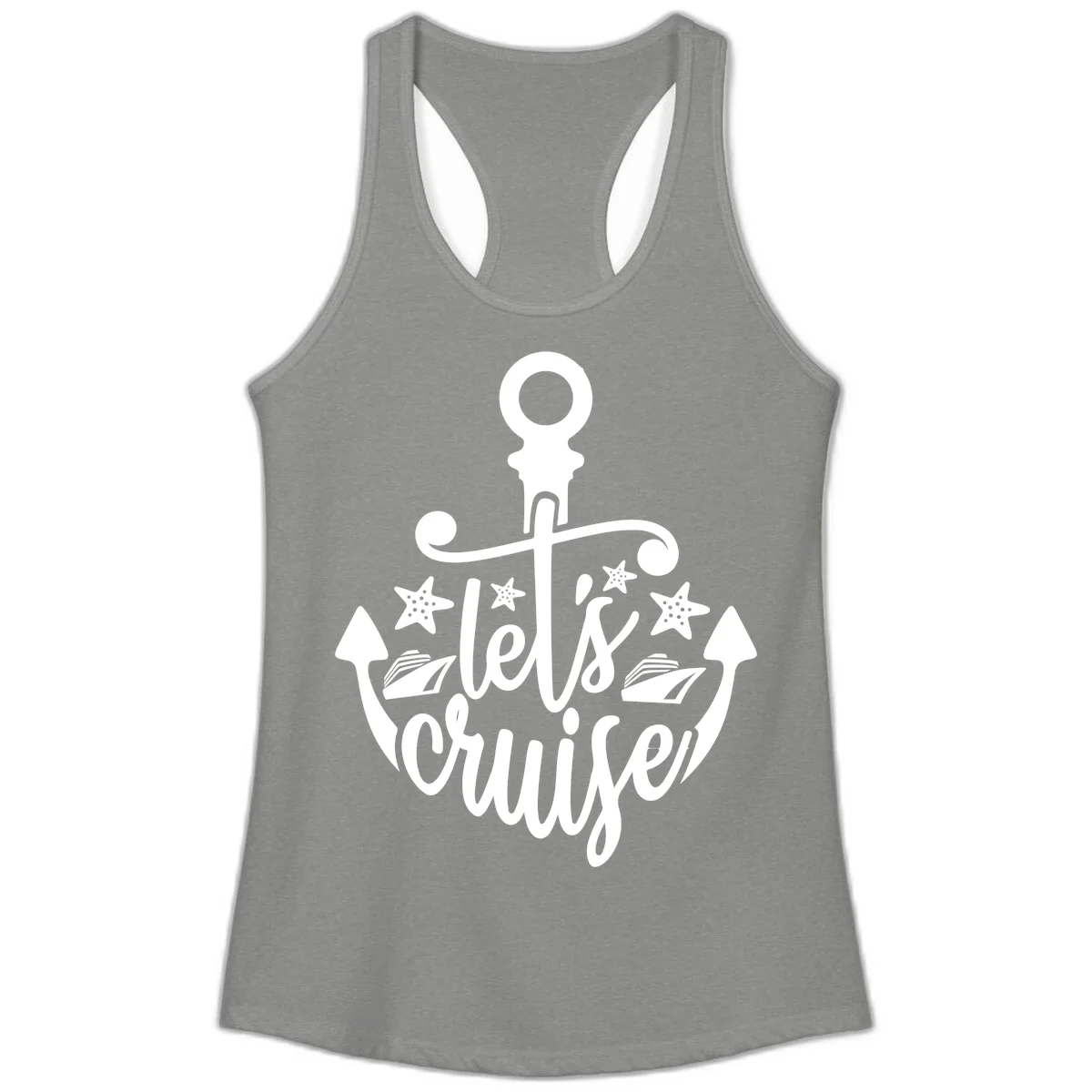 Let's Cruise Away Anchor Ladies Tank in Heather Grey