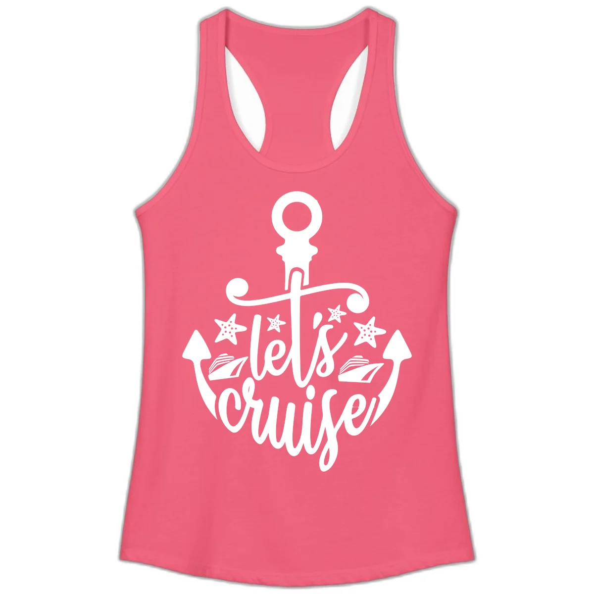 Let's Cruise Away Anchor Ladies Tank in Hot Pink