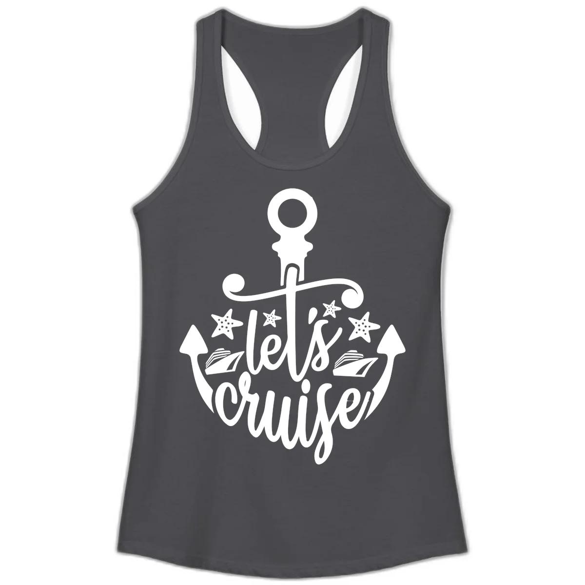 Let's Cruise Away Anchor Ladies Tank in Solid Dark Gray