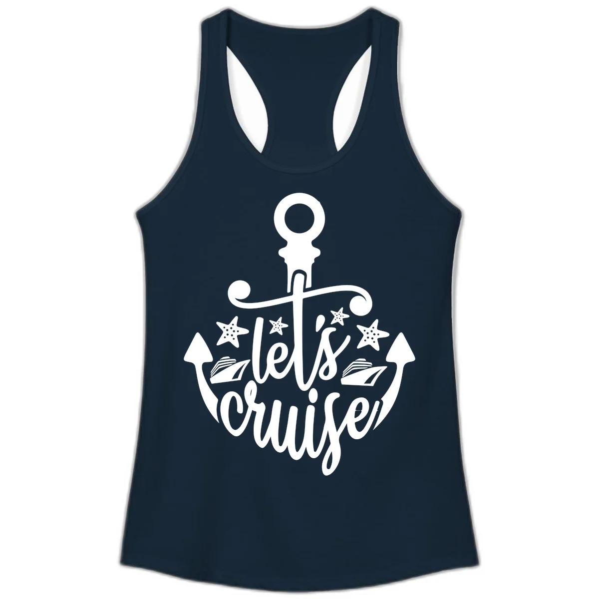 Let's Cruise Away Anchor Ladies Tank in Solid Midnight Navy