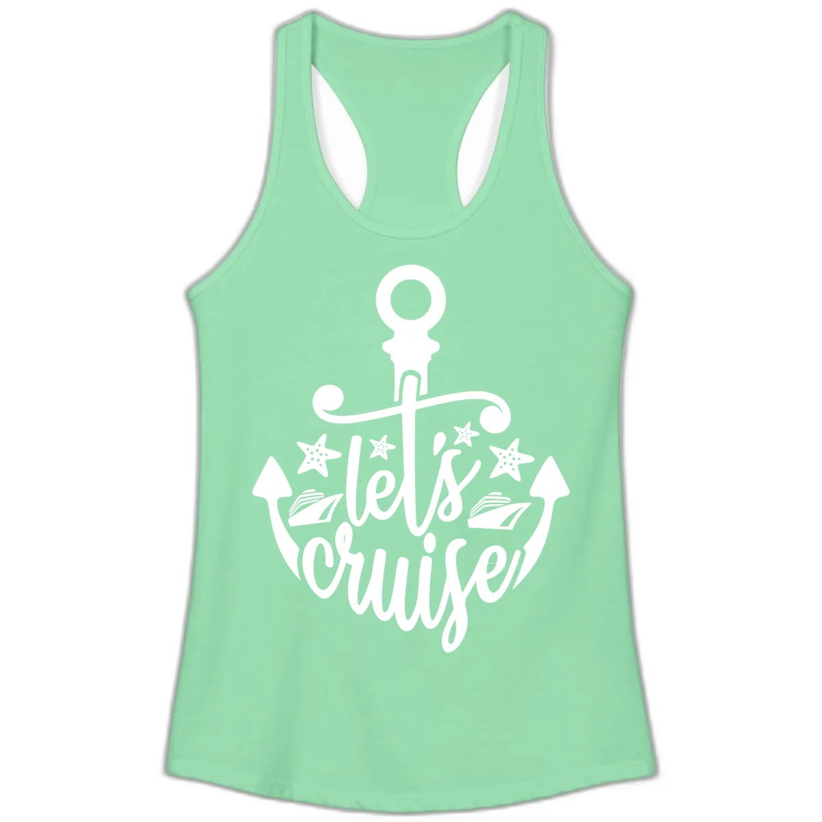 Let's Cruise Away Anchor Ladies Tank in Solid Mint