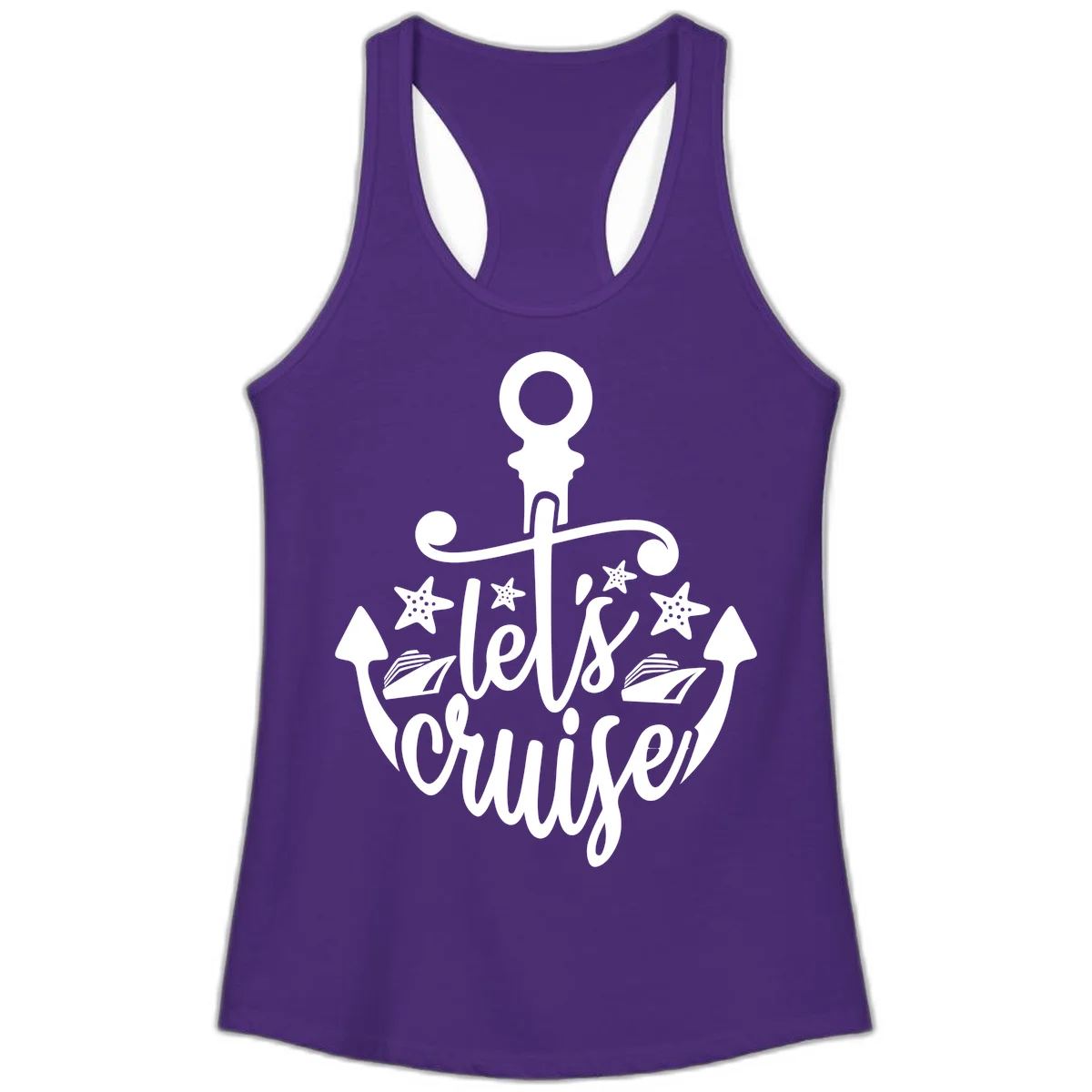 Let's Cruise Away Anchor Ladies Tank in Solid Purple Rush
