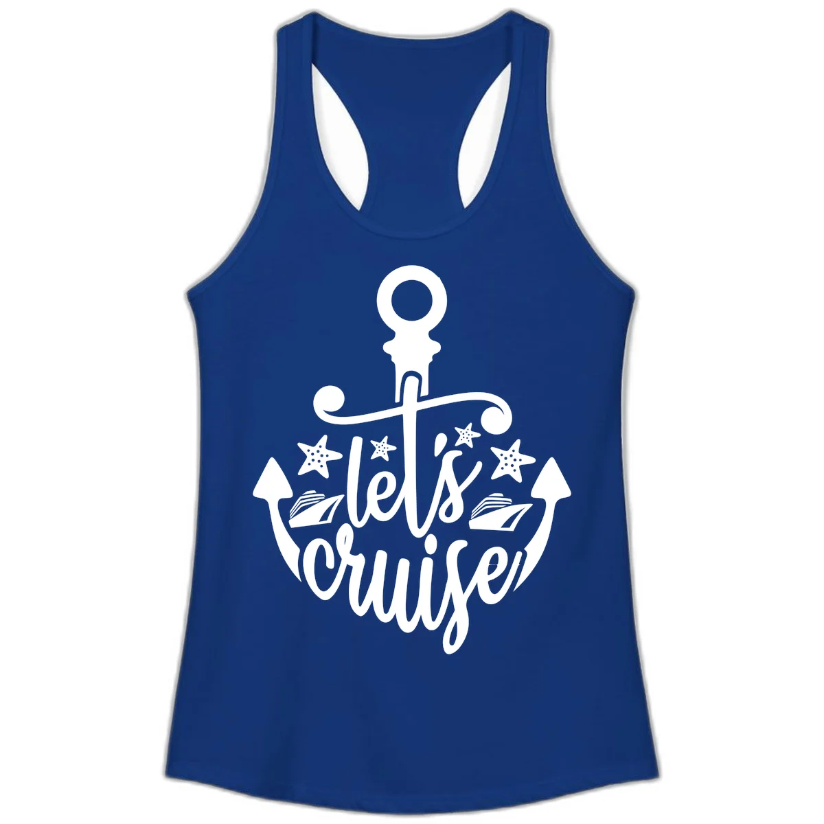 Let's Cruise Away Anchor Ladies Tank in Solid Royal