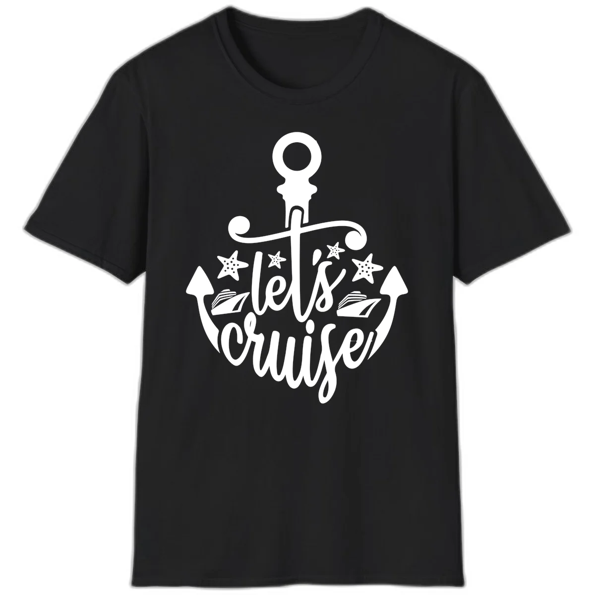 Let's Cruise Away Anchor T-Shirt in Black