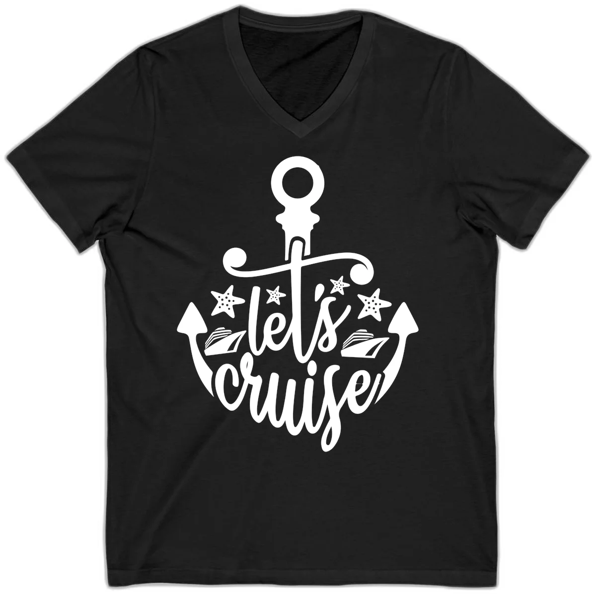 Let's Cruise Away Anchor V-Neck in Black