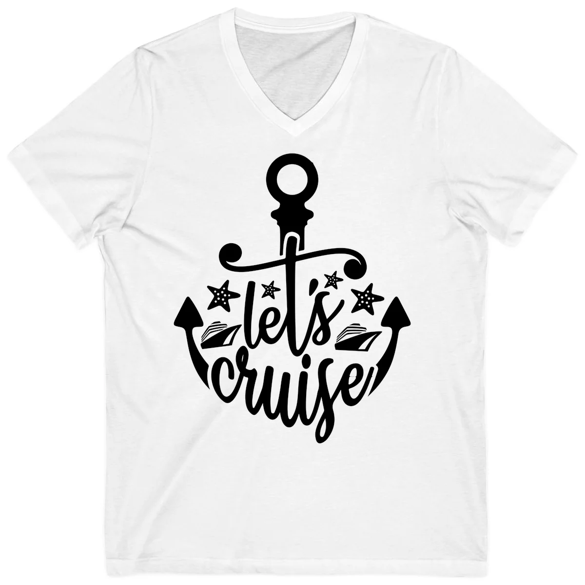 Let's Cruise Away Anchor V-Neck in White
