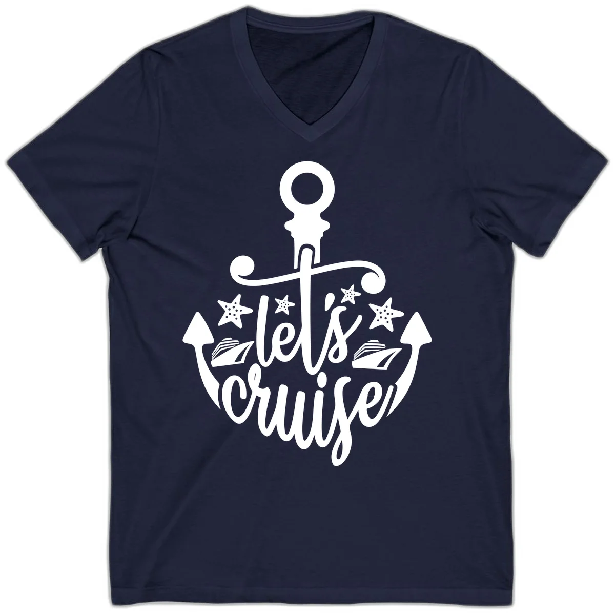 Let's Cruise Away Anchor V-Neck in Navy