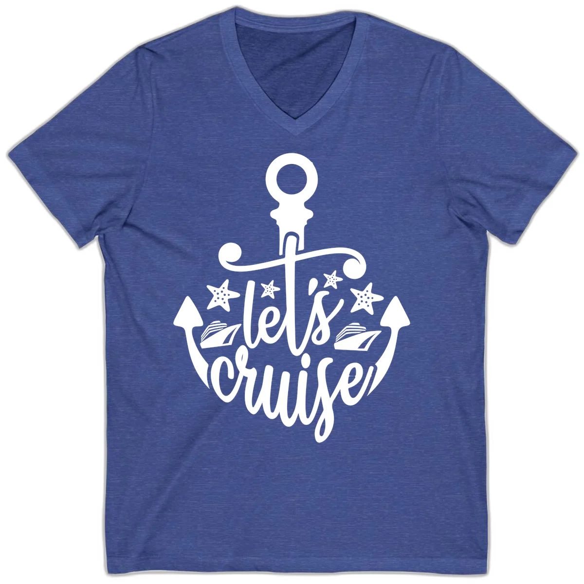 Let's Cruise Away Anchor V-Neck in Heather True Royal