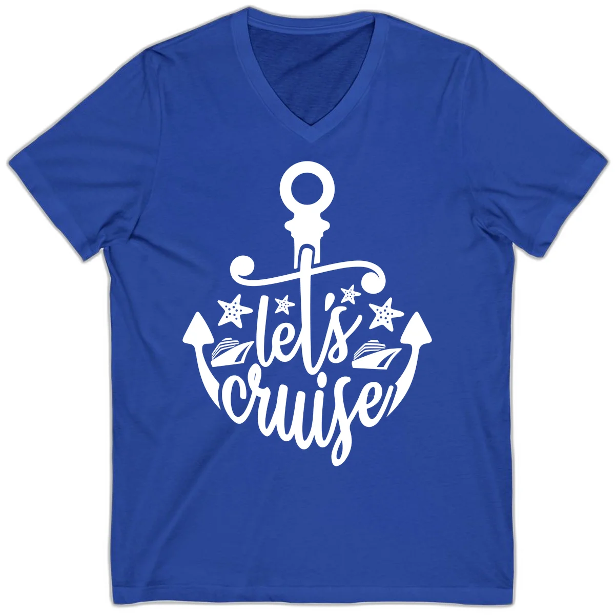 Let's Cruise Away Anchor V-Neck in True Royal