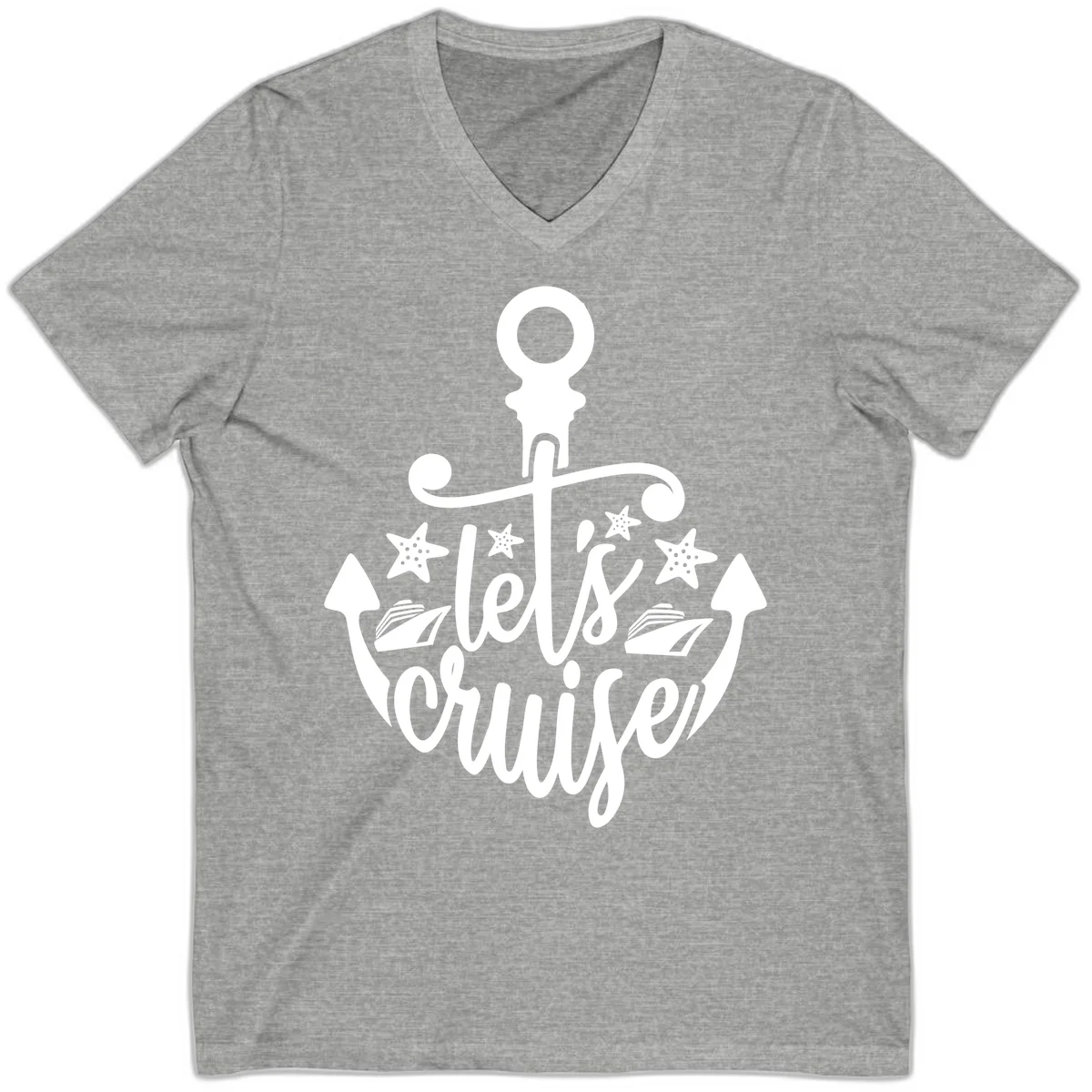 Let's Cruise Away Anchor V-Neck in Athletic Heather