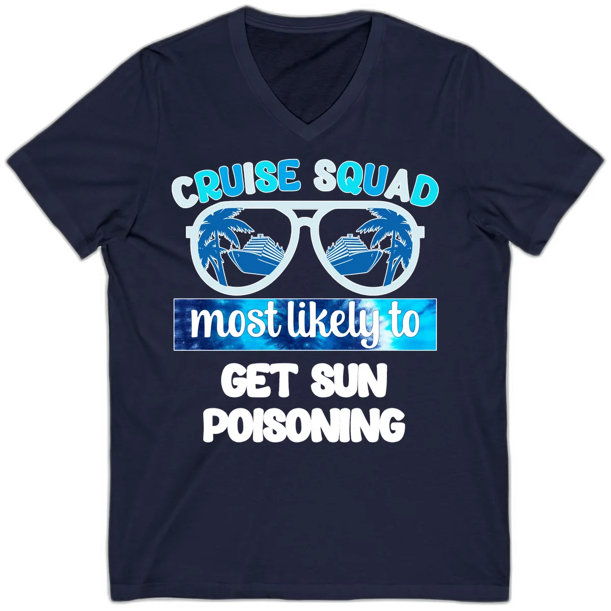 Cruise Squad Sun Poisoning V-Neck Tee in Navy