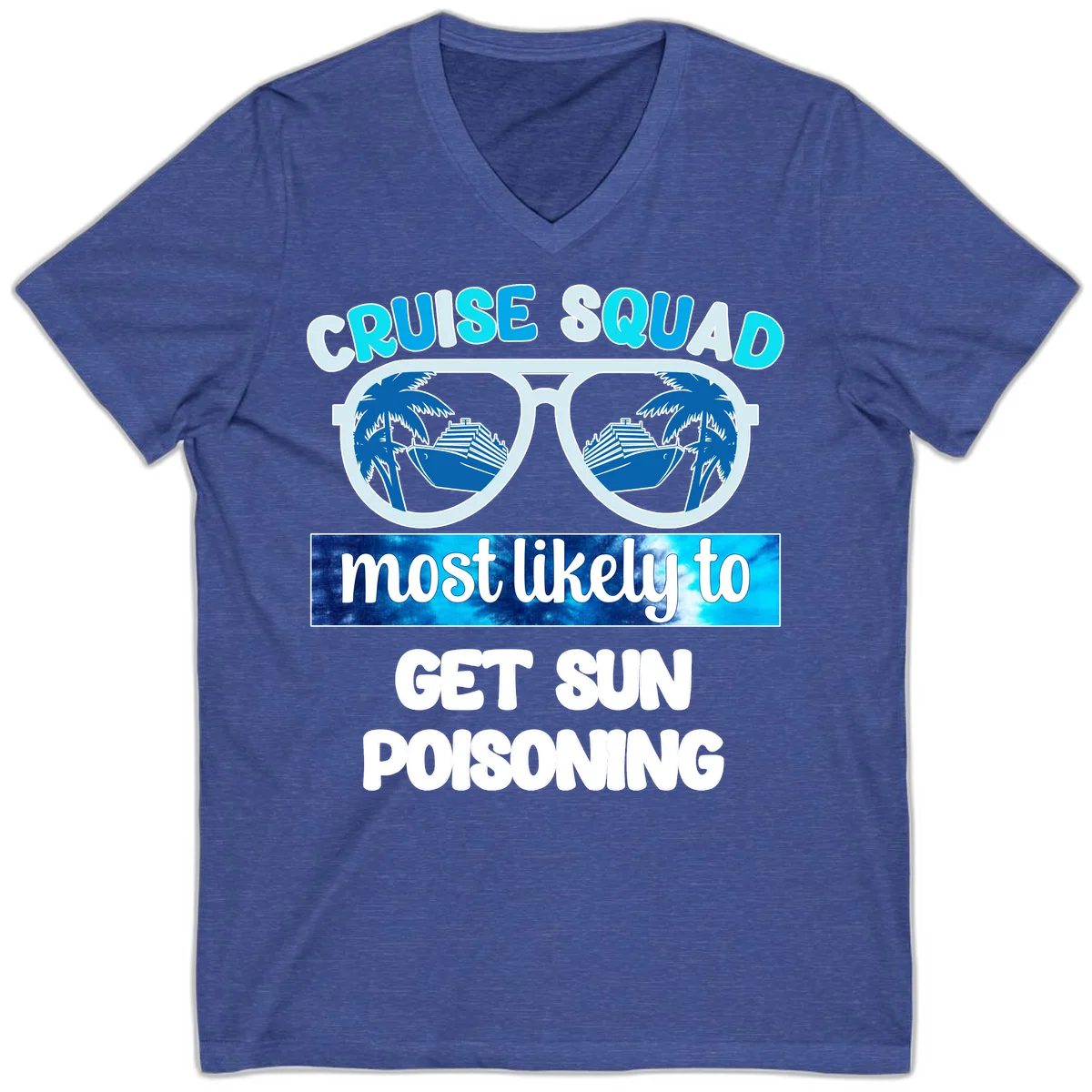 Cruise Squad Sun Poisoning V-Neck Tee in Heather True Royal