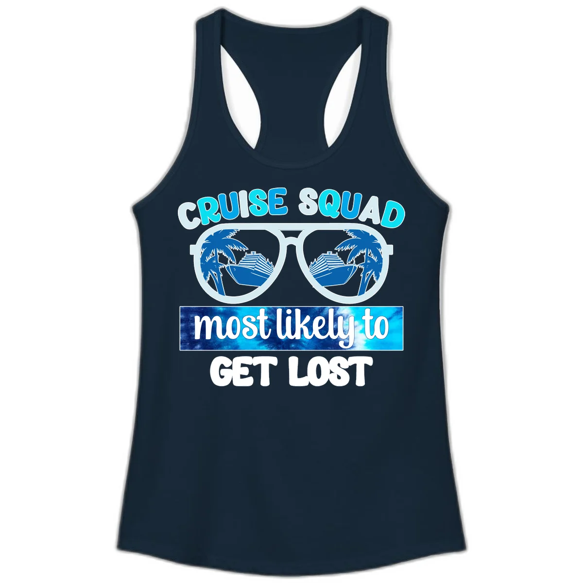 Cruise Squad Most Likely To Get Lost Ladies Tank in Solid Midnight Navy