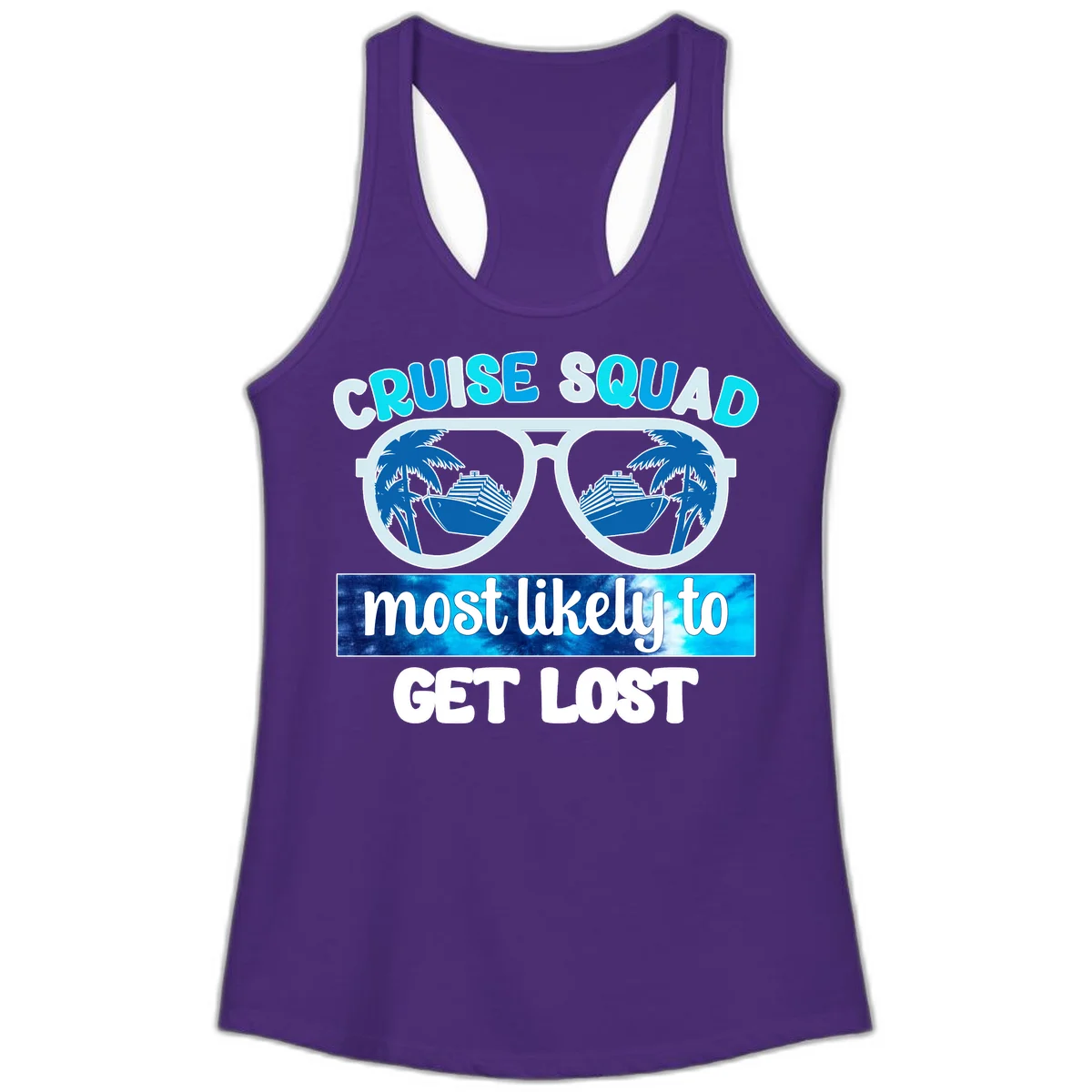 Cruise Squad Most Likely To Get Lost Ladies Tank in Solid Purple Rush