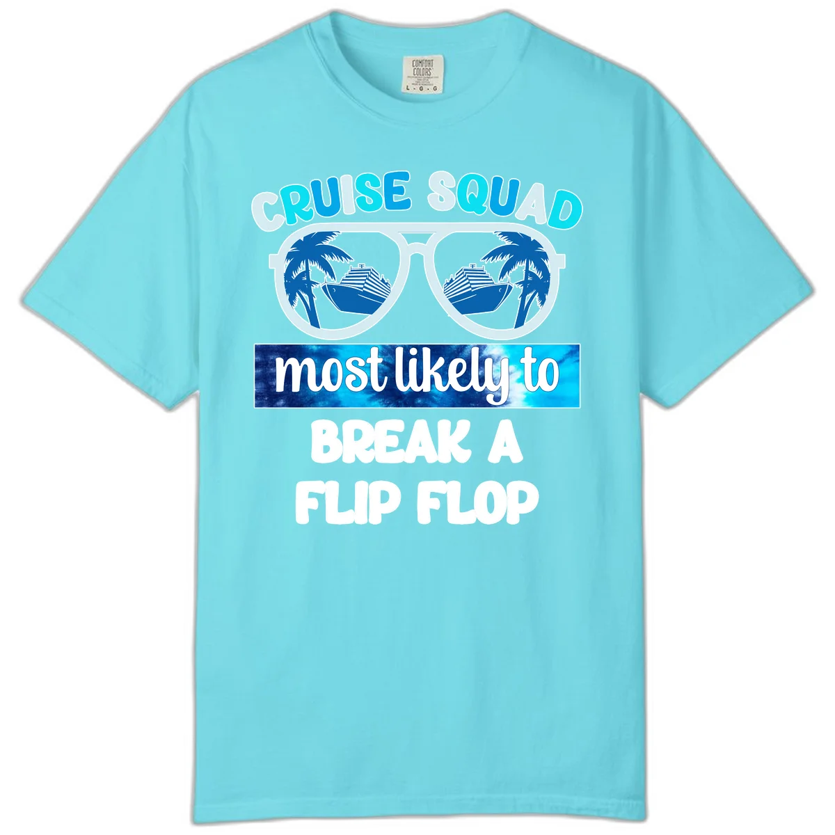 Cruise Squad Flip Flop Comfort Color T-Shirt in Lagoon Blue