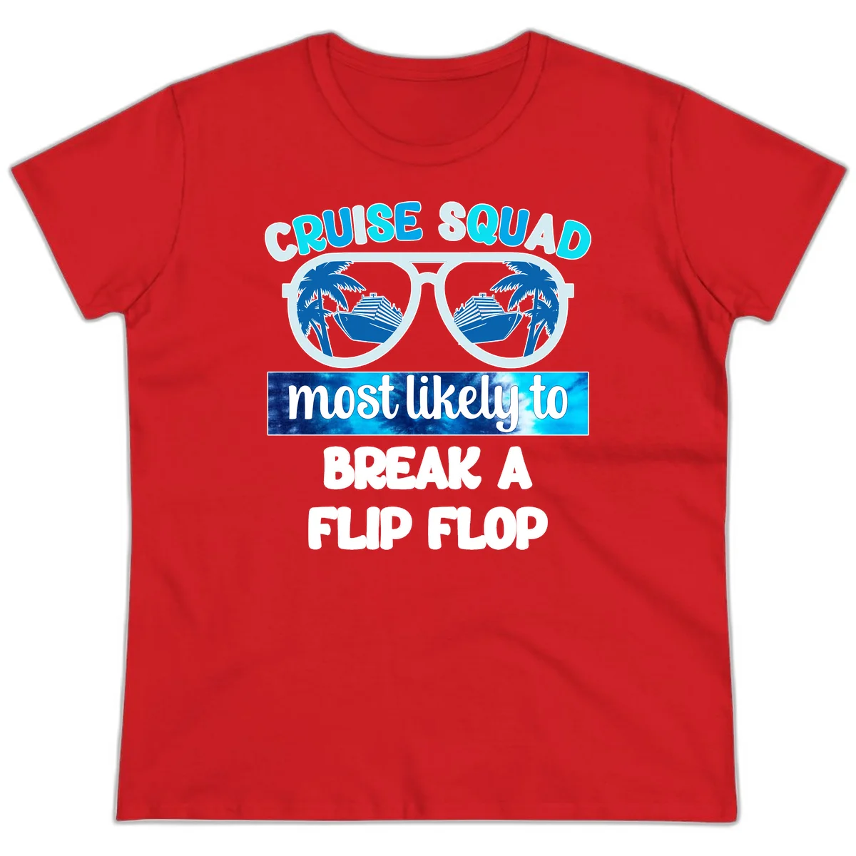 Cruise Squad Flip Flop Ladies Tee in Red