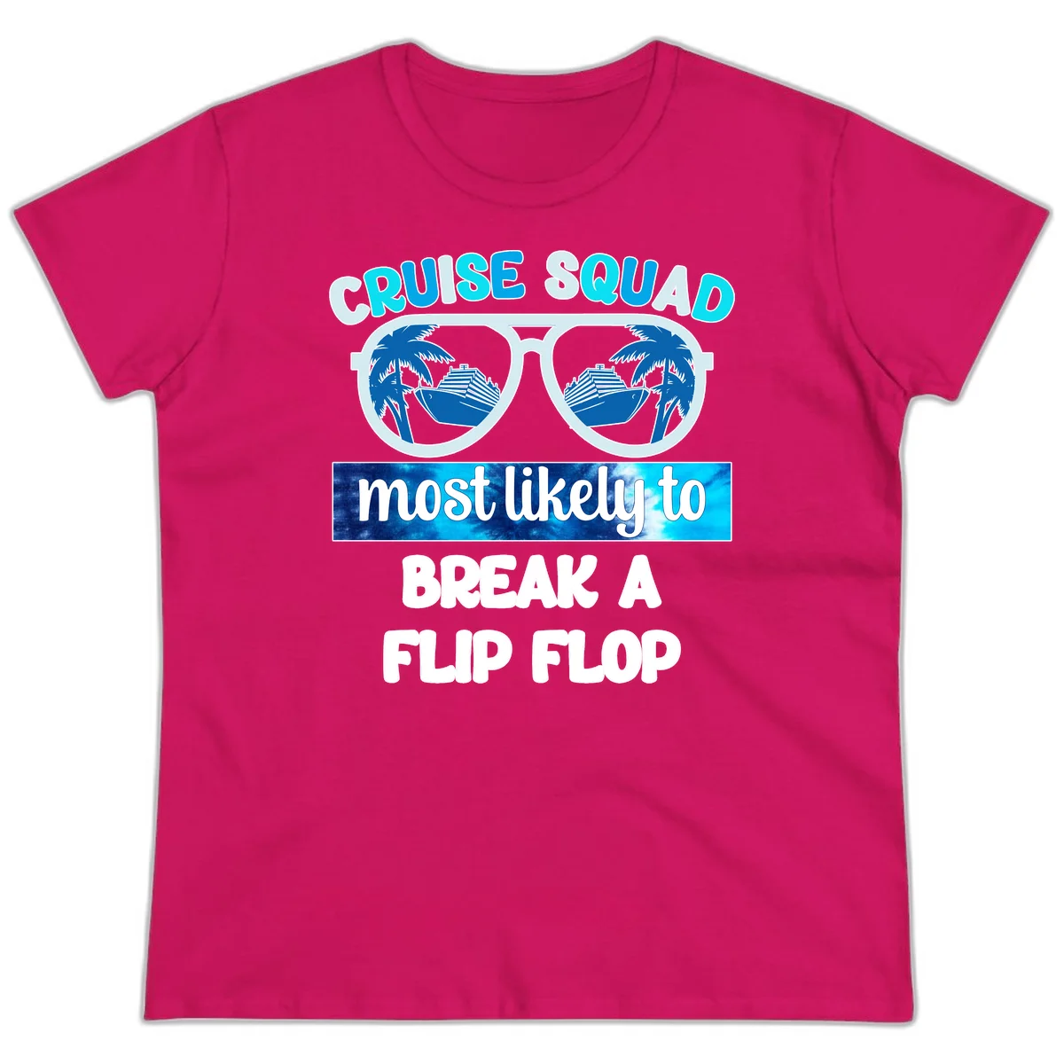 Cruise Squad Flip Flop Ladies Tee in Heliconia