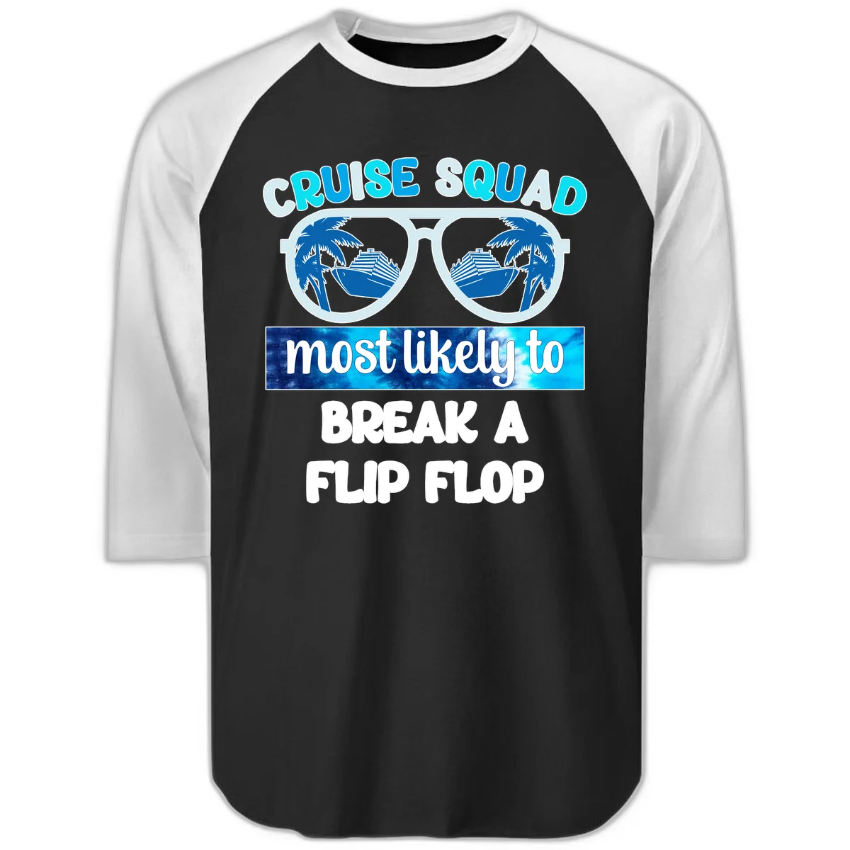 Cruise Squad Flip Flop Raglan 3/4 in Black White
