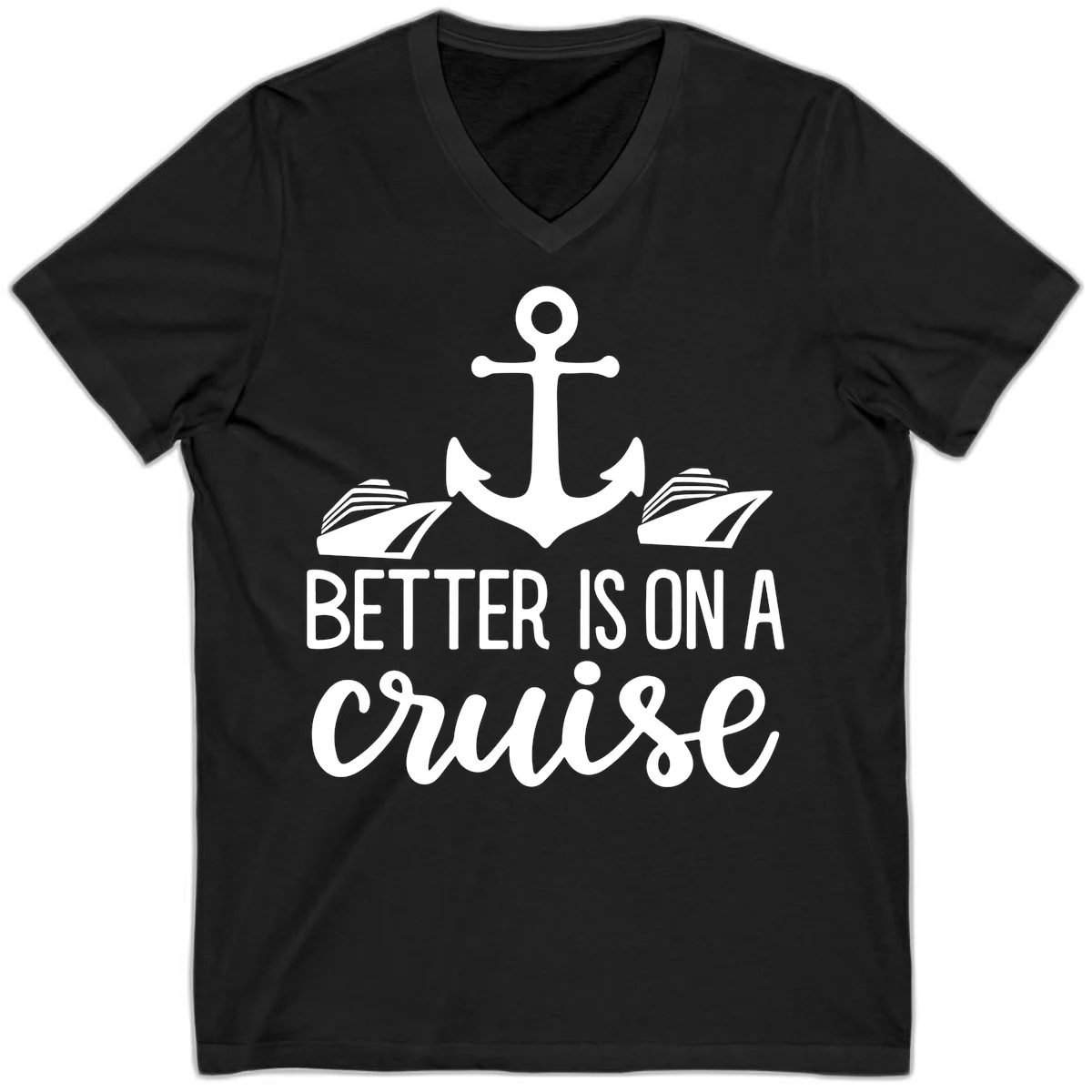 Better Is On A Cruise Nautical V-Neck Tee in Black