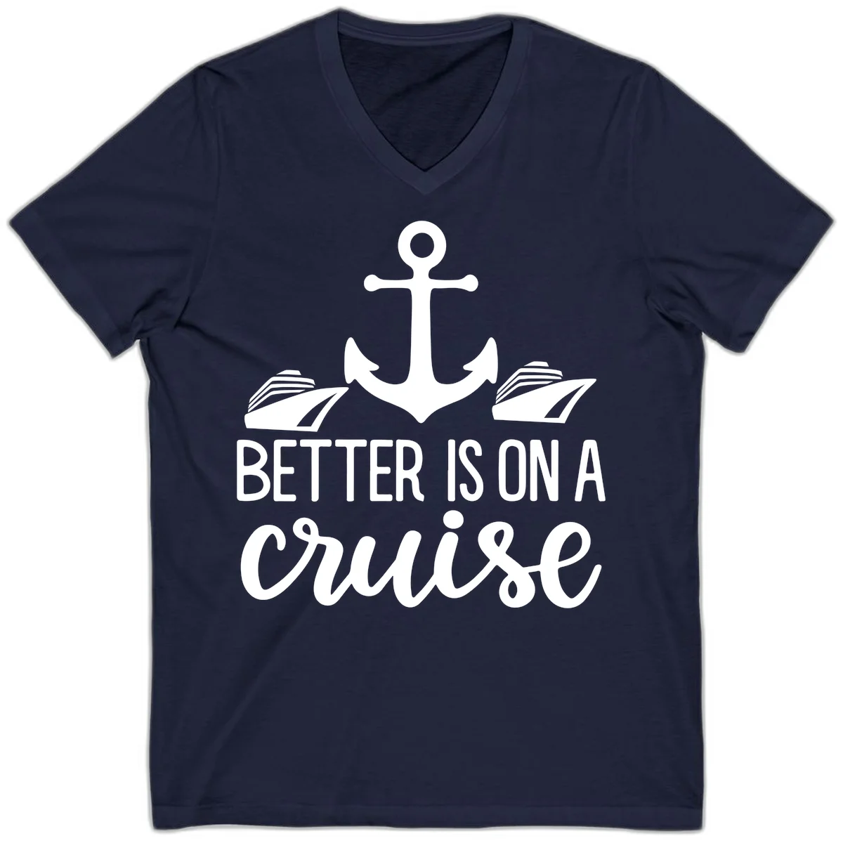 Better Is On A Cruise Nautical V-Neck Tee in Navy