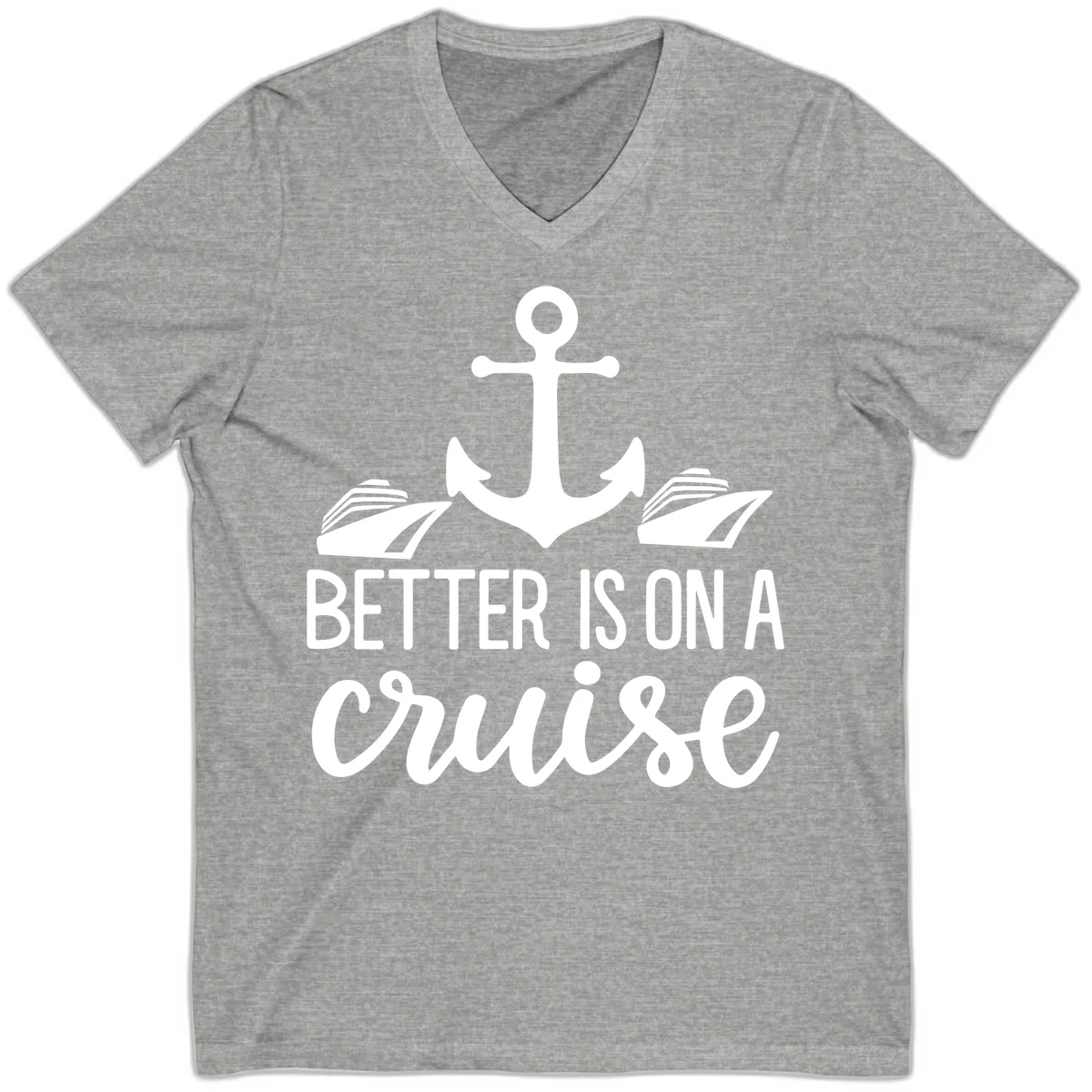 Better Is On A Cruise Nautical V-Neck Tee in Athletic Heather