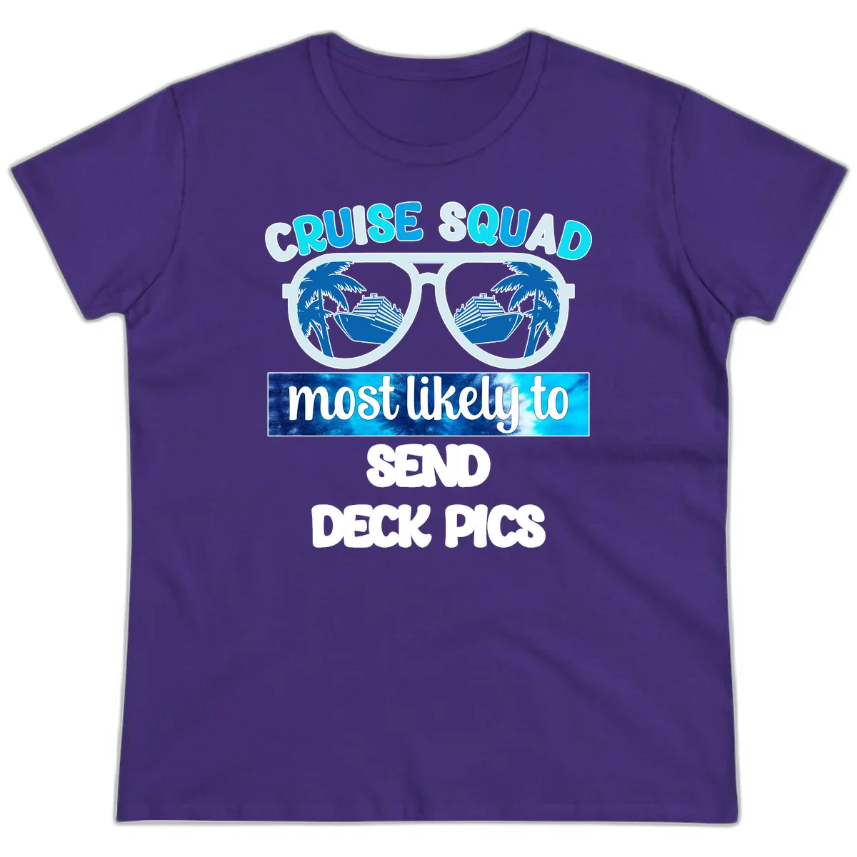 Cruise Squad Sunglasses Deck Pics Ladies Tee in Purple