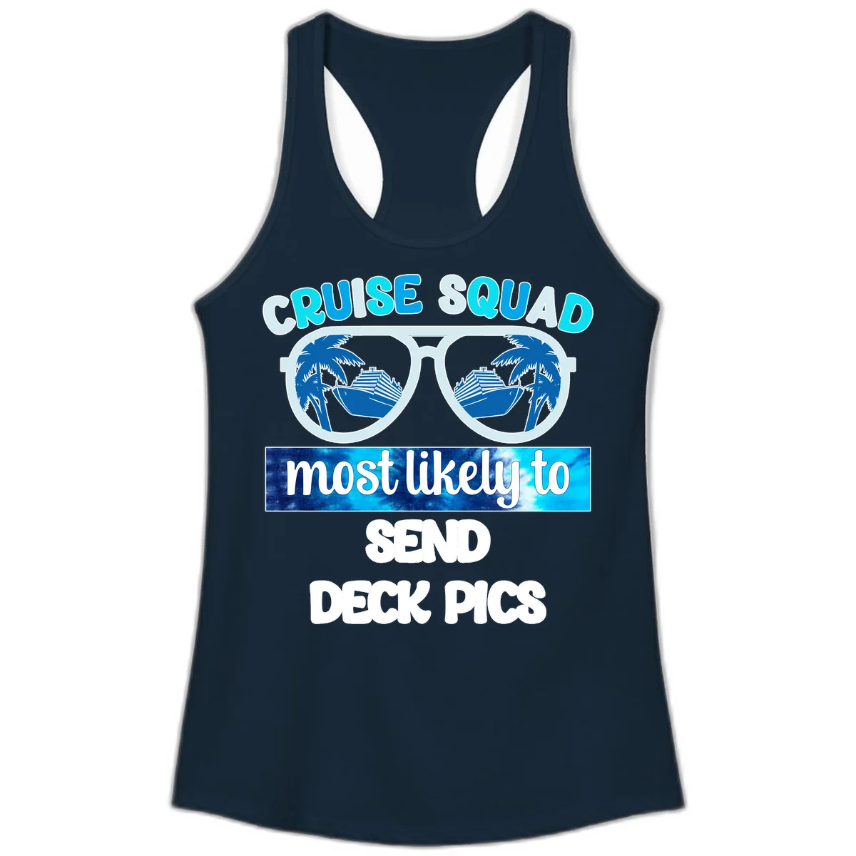 Cruise Squad Sunglasses Deck Pics Ladies Tank in Solid Midnight Navy