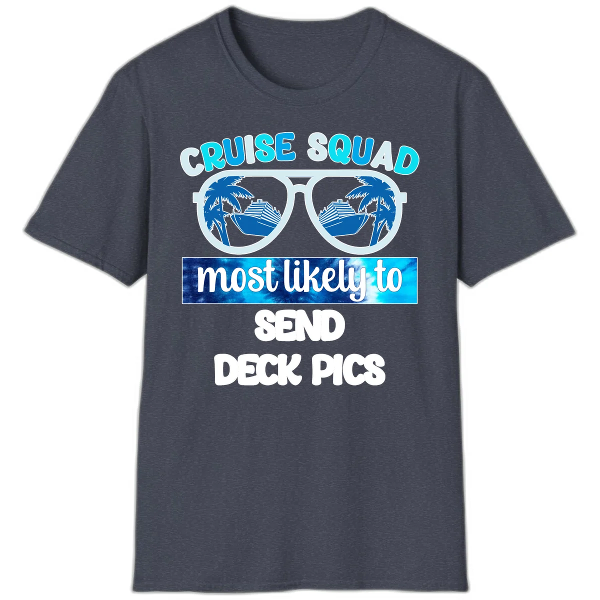 Cruise Squad Sunglasses Deck Pics T-Shirt in Heather Navy