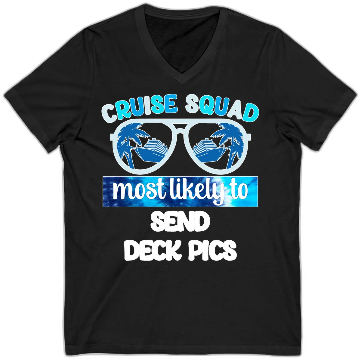 Cruise Squad Sunglasses Deck Pics V-Neck in Black