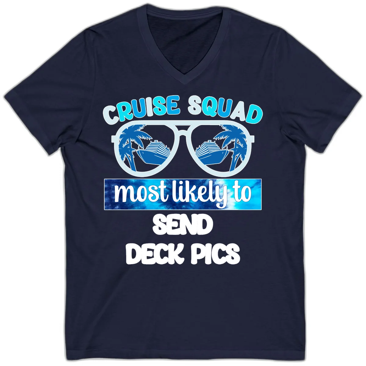 Cruise Squad Sunglasses Deck Pics V-Neck in Navy