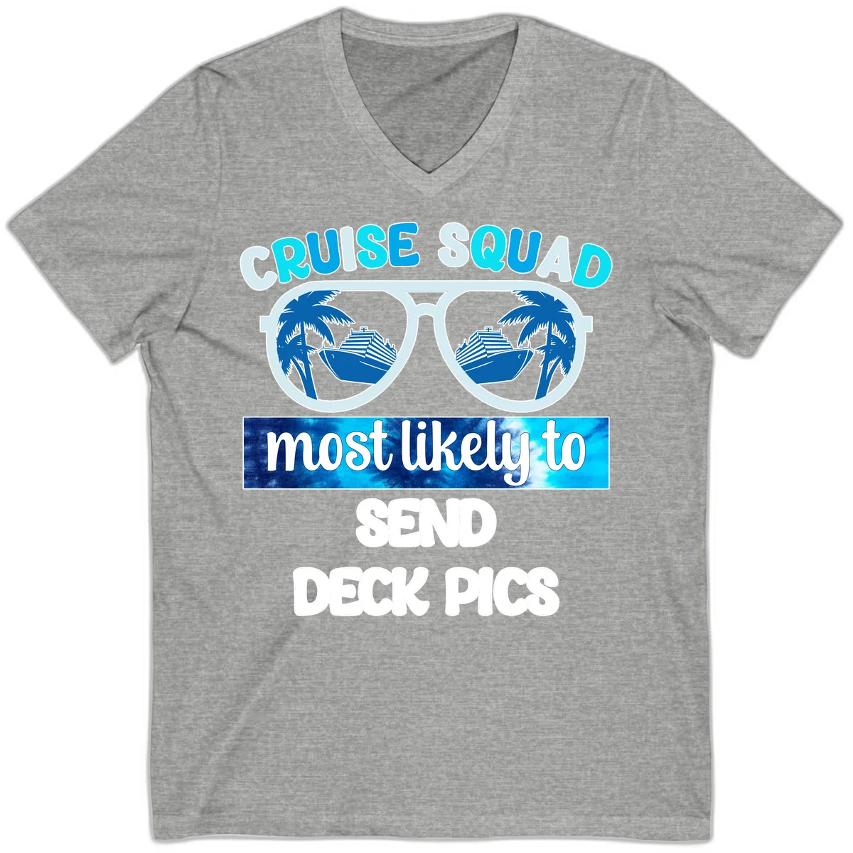 Cruise Squad Sunglasses Deck Pics V-Neck in Athletic Heather