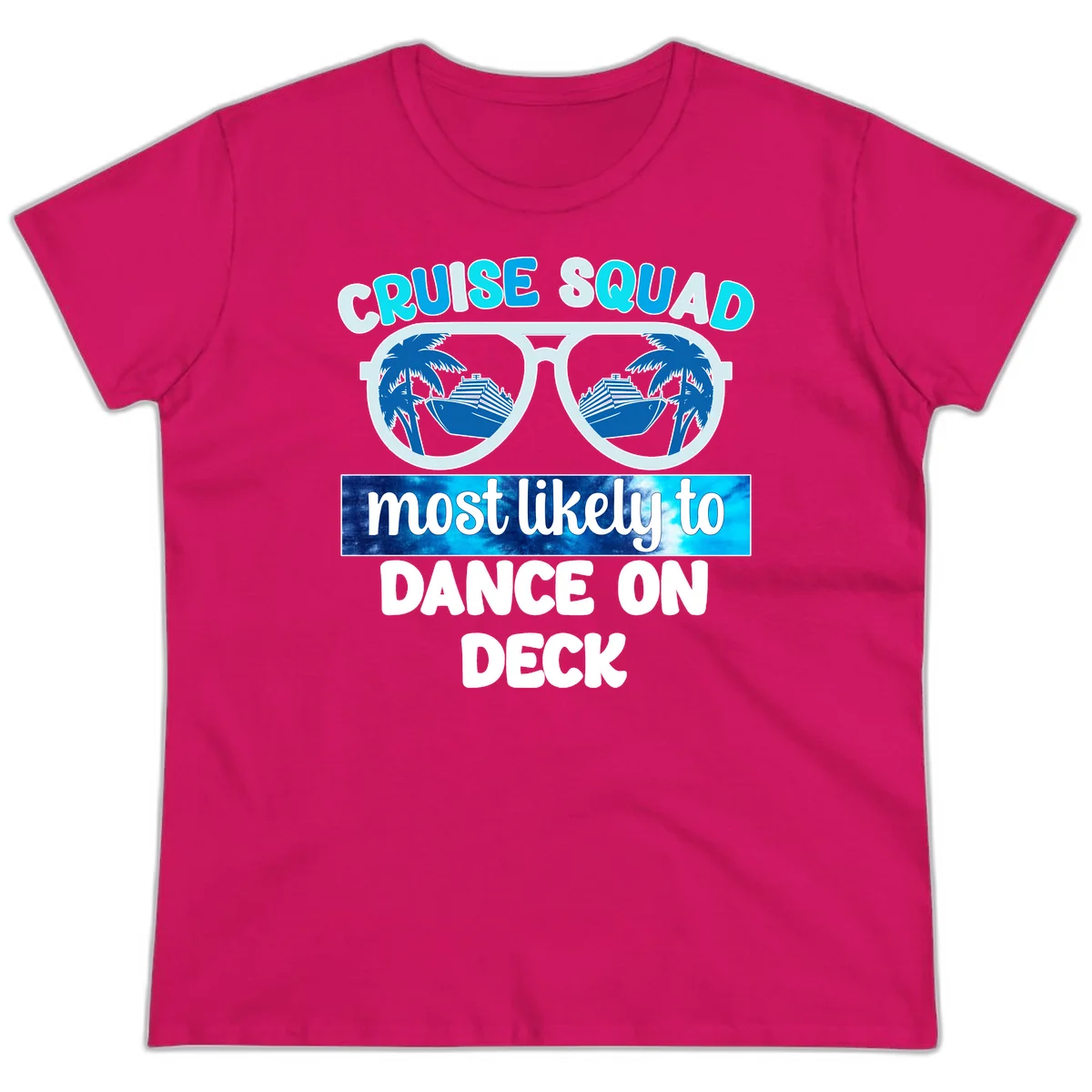 Cruise Squad Dance On Deck Ladies Tee in Heliconia
