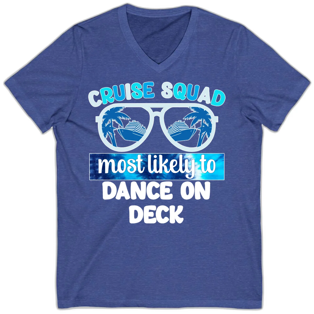 Cruise Squad Dance On Deck V-Neck in Heather True Royal