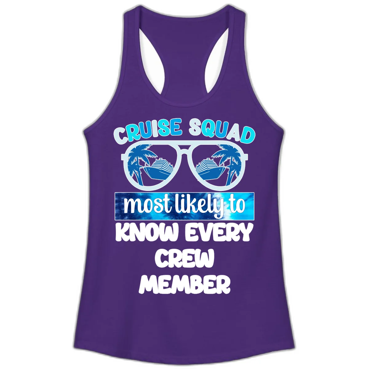 Cruise Squad Most Likely To Know Every Crew Ladies Tank in Solid Purple Rush