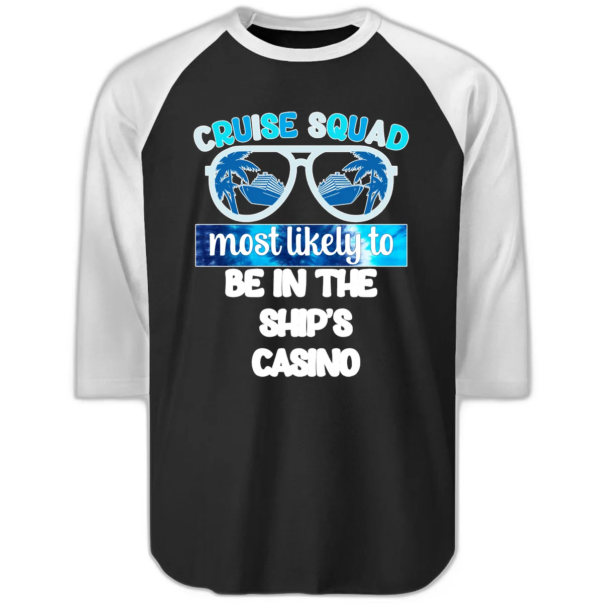 Cruise Squad Ship's Casino Raglan 3/4 in Black White