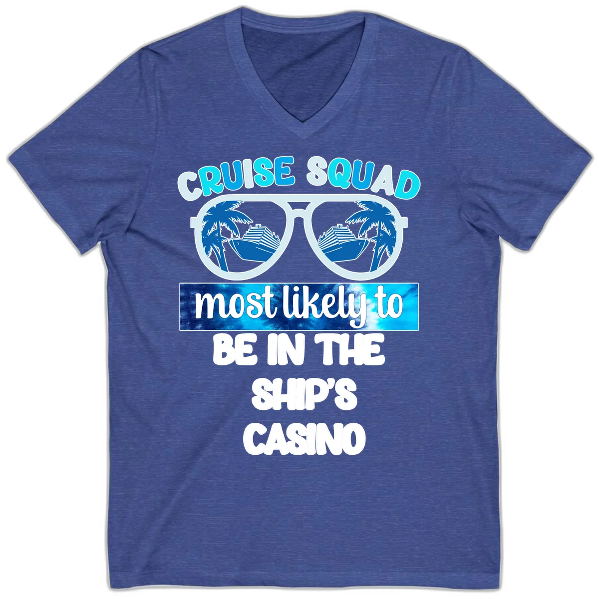 Cruise Squad Ship's Casino V-Neck in Heather True Royal