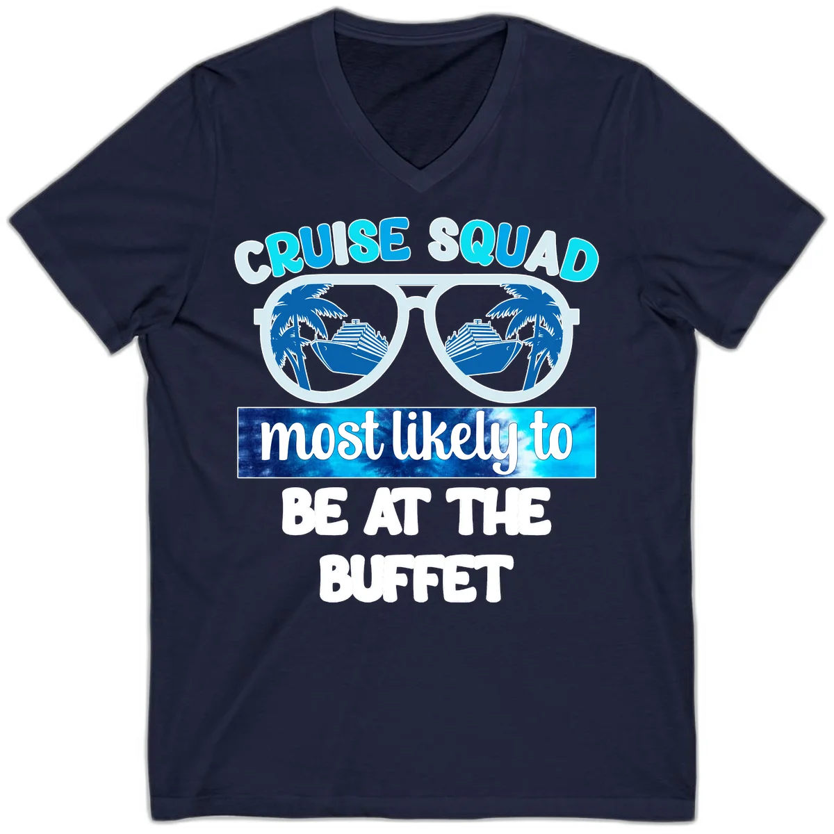 Cruise Squad Buffet Vibes V-Neck in Navy