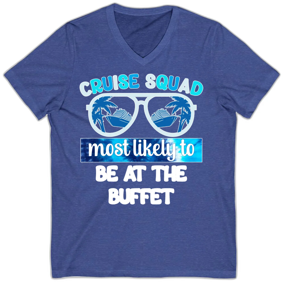 Cruise Squad Buffet Vibes V-Neck in Heather True Royal