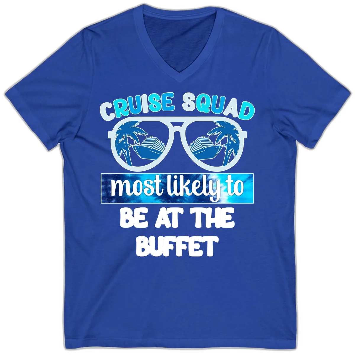 Cruise Squad Buffet Vibes V-Neck in True Royal