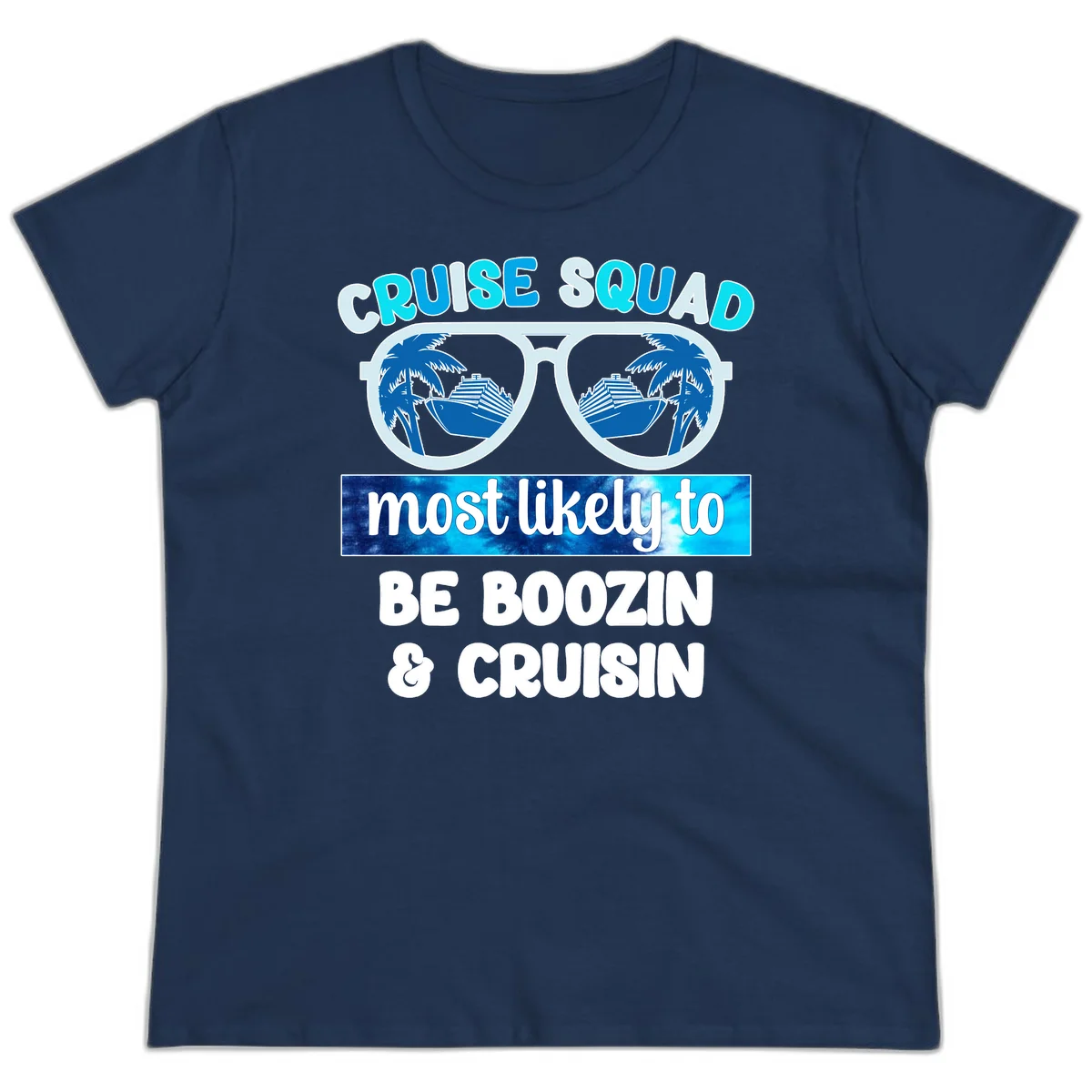 Cruise Squad Boozing & Cruising Ladies Tee in Navy