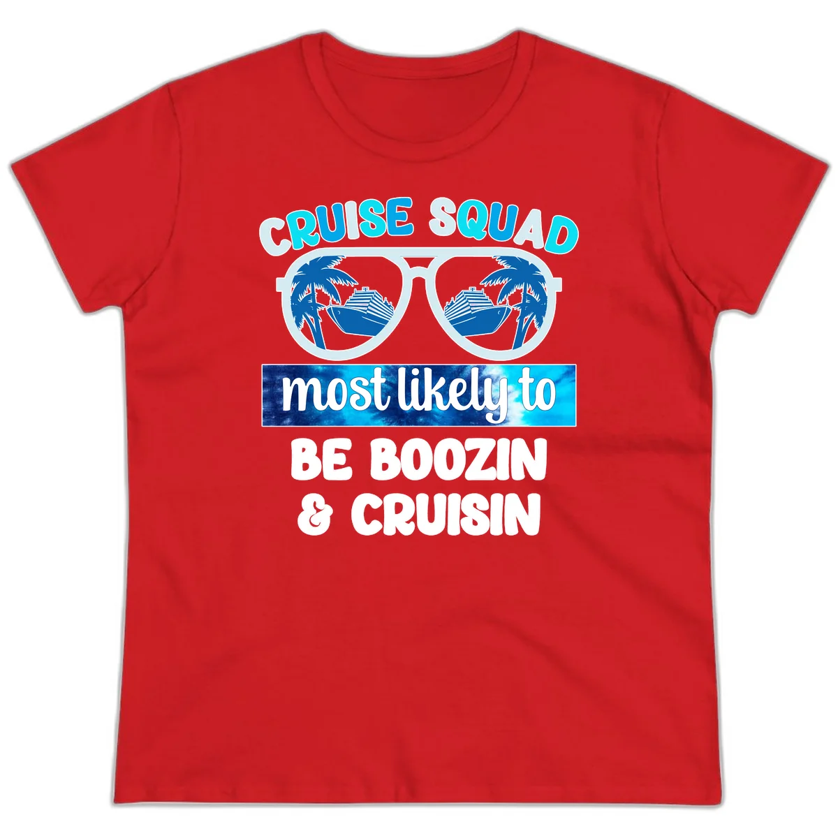 Cruise Squad Boozing & Cruising Ladies Tee in Red